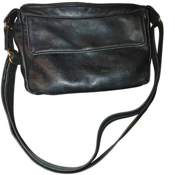 Crossbody Grace Leathers USA Vintage Shoulder Purse Black Adjustable Strap - Picture 1 of 12
